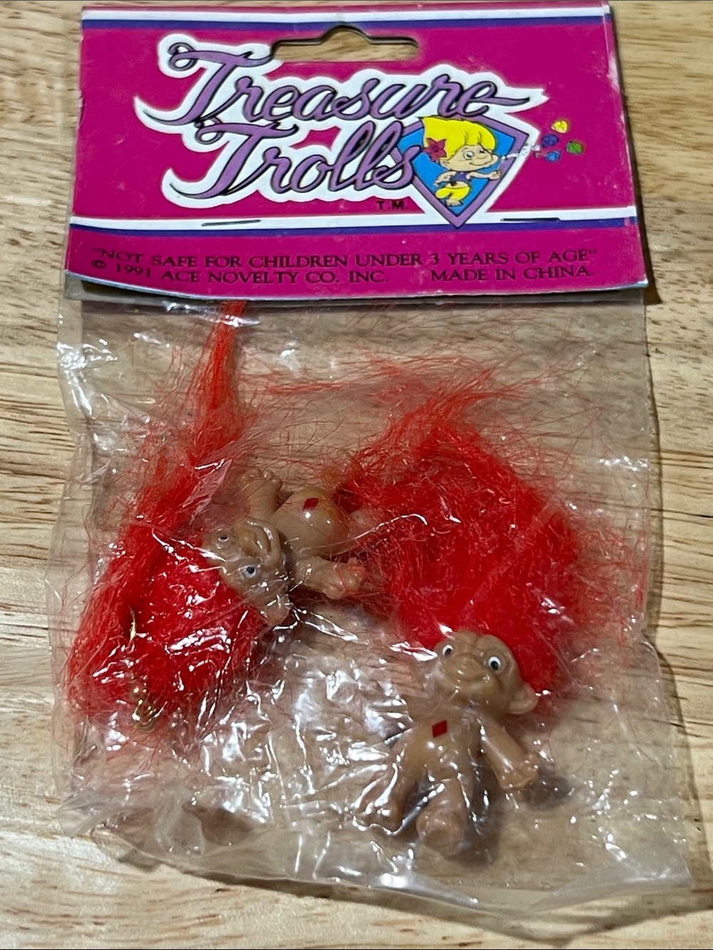 1991 Ace Novelty Treasure Trolls red hair troll doll earrings z16